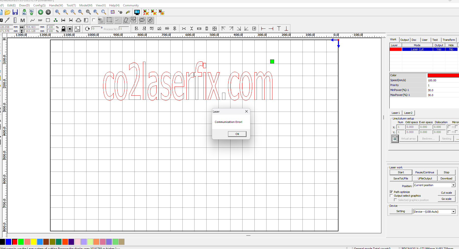 RDWorks + LightBurn communication error troubleshooting